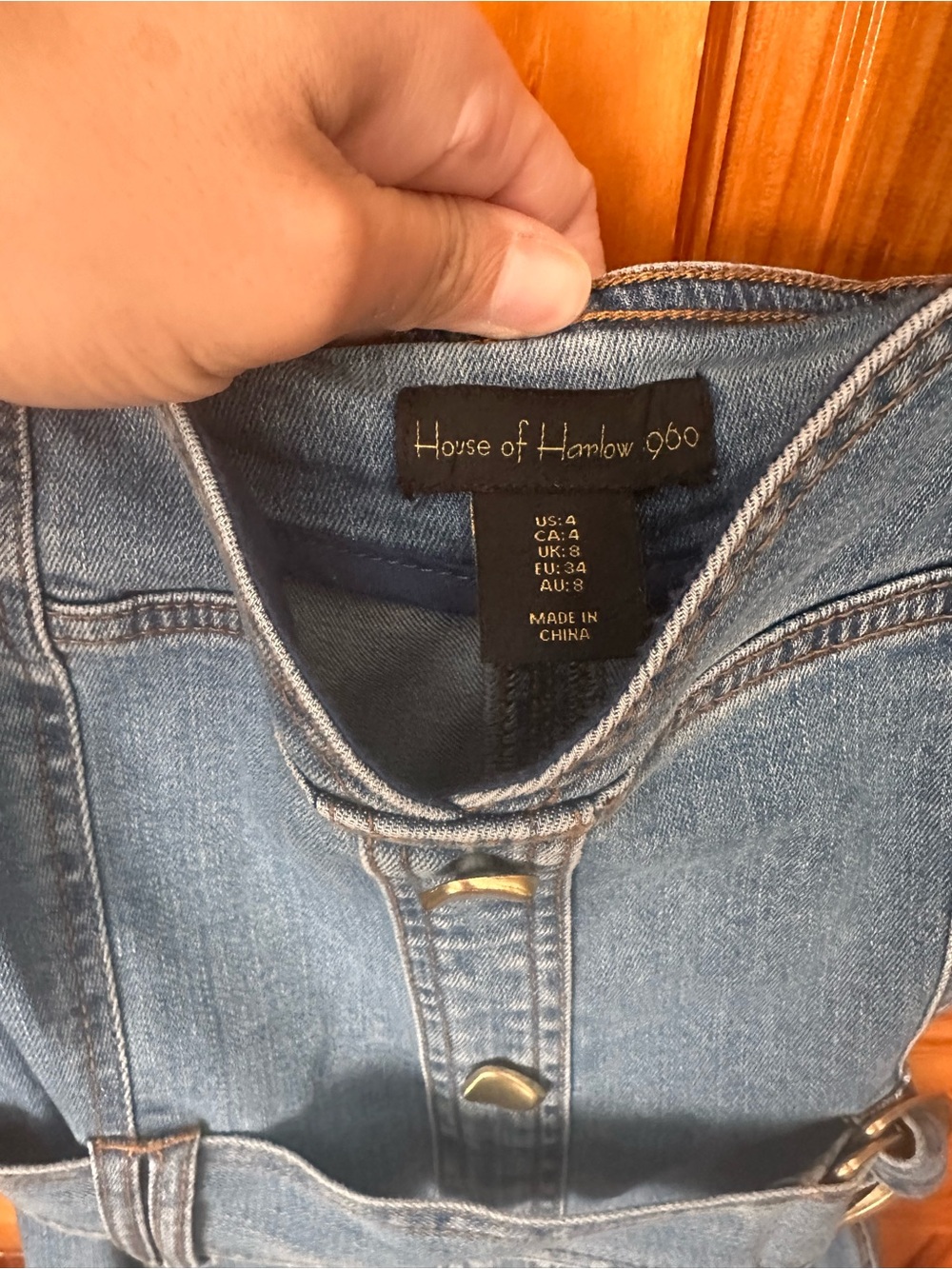 NWOT house of Harlow Denim Button-Front A-Line Dress with Belt - Blue - Picture 8 of 11